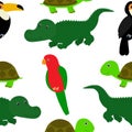 Seamless pattern cute parrot crocodile turtle vector illustration Royalty Free Stock Photo